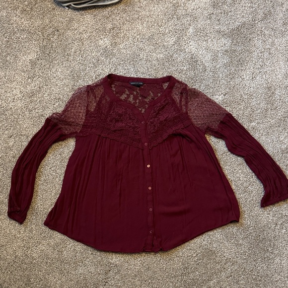 American Eagle Outfitters Maroon Lace Blouse - Picture 1 of 5